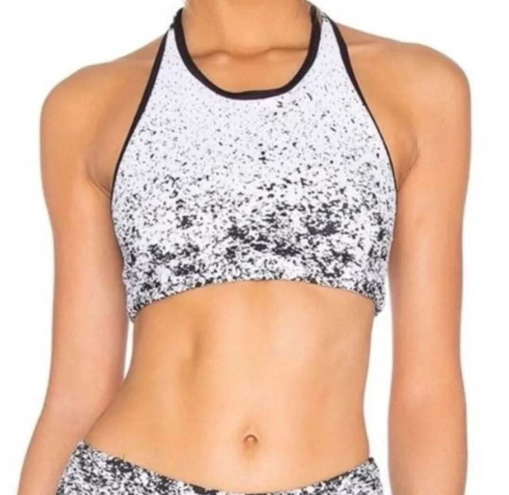 Koral Halter Sports Bra White Black Speckled Size L